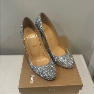 Christian Louboutin Silver Glitter Filfille Pumps Heels